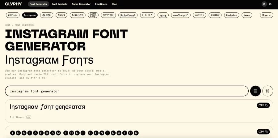 Glyphy Instagram Fonts Generator