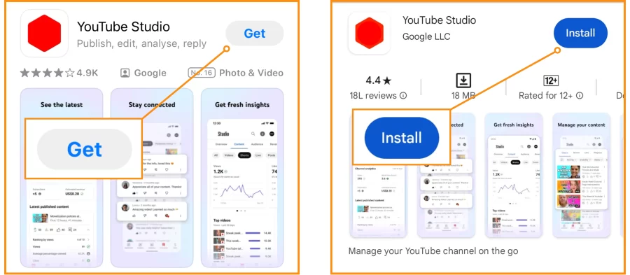 Download and Open YouTube Studio App