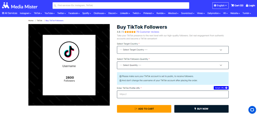 MediaMister Buy TikTok Followers