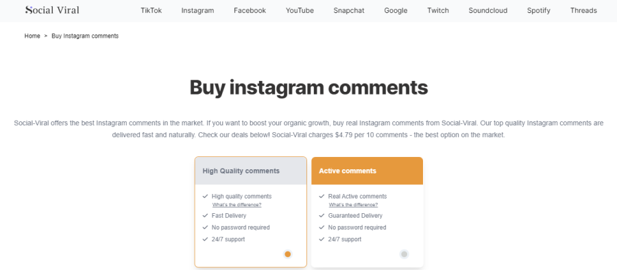 SocialViral Buy Instagram Comments