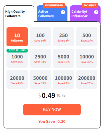 Select Package and Follower Count