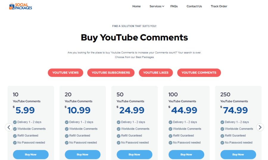 SocialPackages Buy YouTube Comments