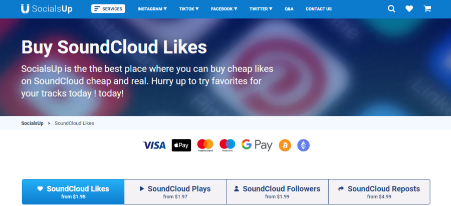 SocialsUp Buy SoundCloud Likes